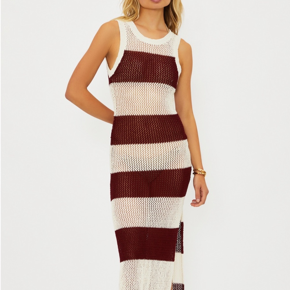 Beach Riot Striped Knit Dress in Burgundy and White